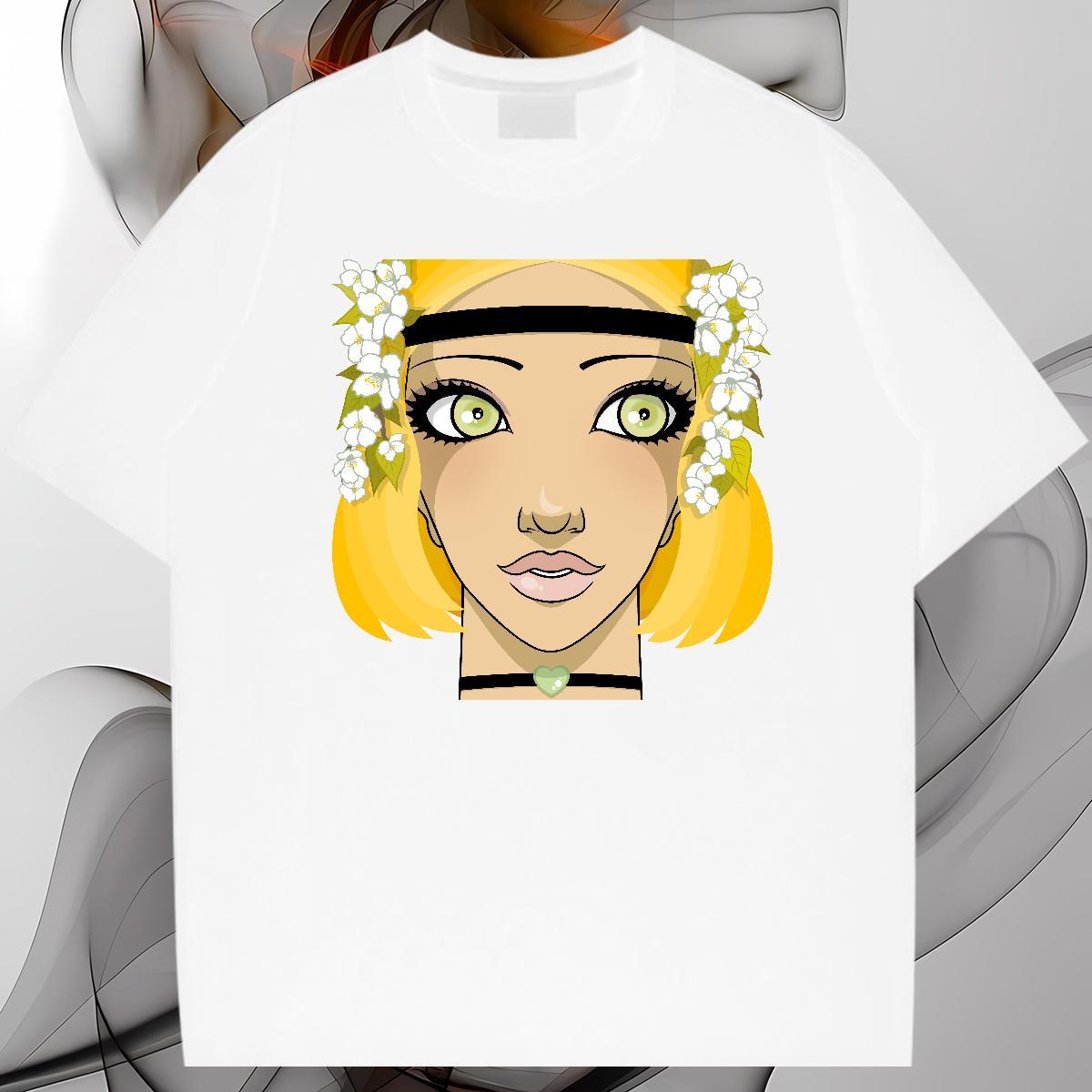 T-Shirts for Men 230g 100% Cotton portrait High Street Hip Hop Short Sleeve O-Neck Cartoon Printing L-4XL Tshirts 2024 New Cool Design Tees Shirts