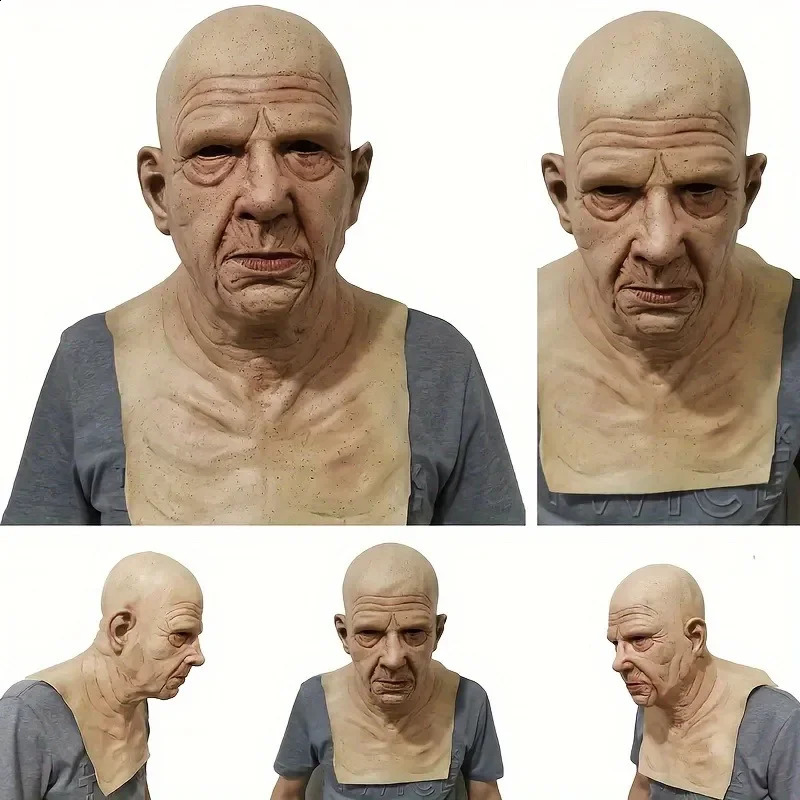 Surrealing Mens Elderly Mask Transformed COS Play Headgear Durable and Comfortable Halloween Costume Party 240812
