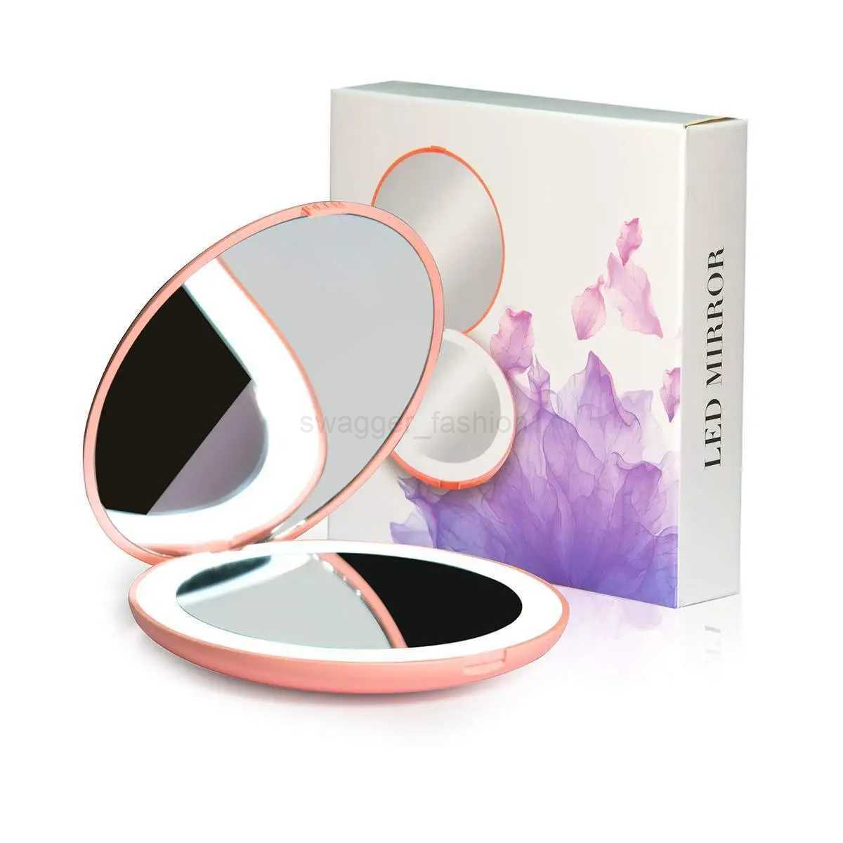 Compact Led Makeup Mirror With Light 2/10X Magnifying Pocket Portable Travel Foldable Cosmetic Vanity Mirrors Gifts for WomenXJ240813