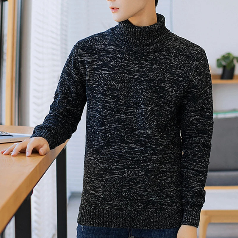 YJKVUR 100% Cotton Ribbed Knitted Turtle Neck Thick Sweater for Men Retro Winter Warm Classic Pulling Jumper 240812