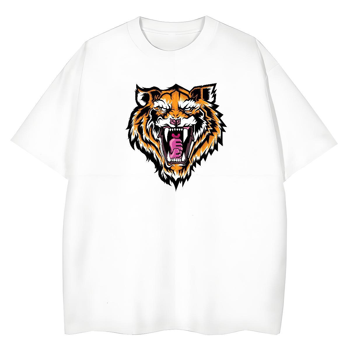 Loose Fit Men Tshirts Daily Wear 230g Pure Cotton DIY Anime Short Sleeve Soft tiger T-Shirts for Men Fashion Clothings