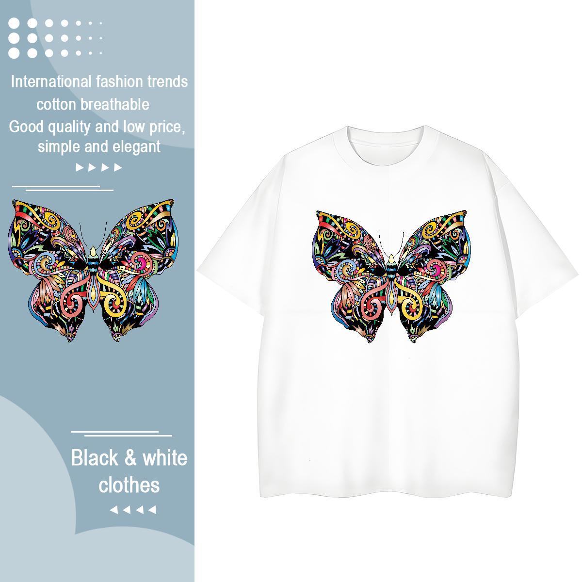 DIY T Shirt For Woman Breathable Short Sleeve 230g Pure Cotton Womens Tshirts DIY Anime Printed Butterfly High Street Hip Hop 5A Tees Shirts