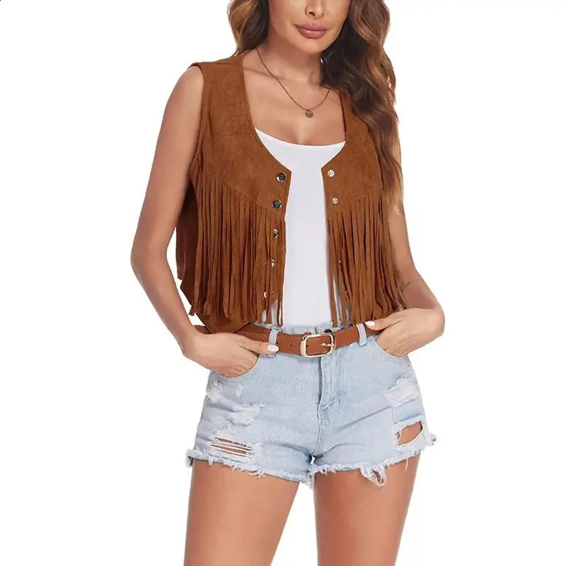 2024 Spring and Autumn Japanese Leisure Fashion Slim Fit Versatile Sleeveless Vest Solid Color Panel Tassel Womens Jackets 240813
