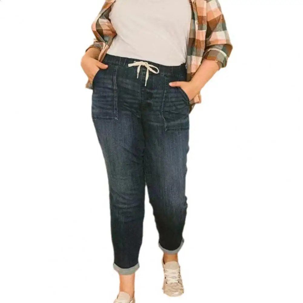 Women High Elasticity Jeans Solid Color Jeans Streetwear Denim Pants Womens Autumn High Waist Zipper Fly Lace-up Slim Fit Jeans 240813