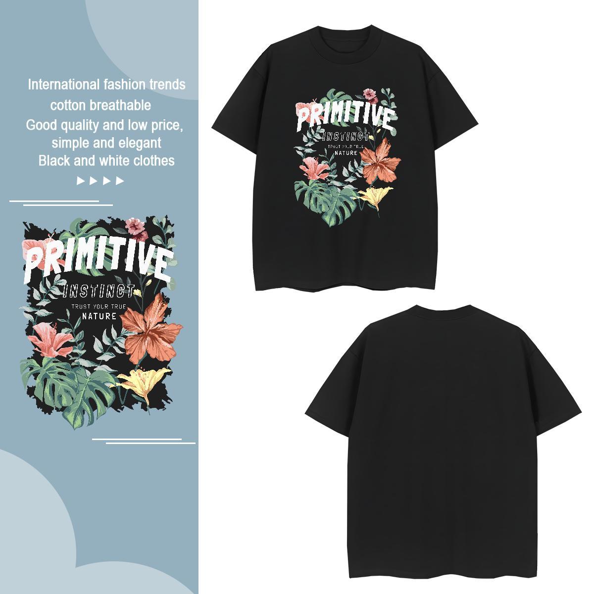 Men T Shirts 230g Cotton flower Street wear Hip Hop Breathable Short Sleeve DIY Logo Oversized Men Tees Customized Brand Tees Shirts
