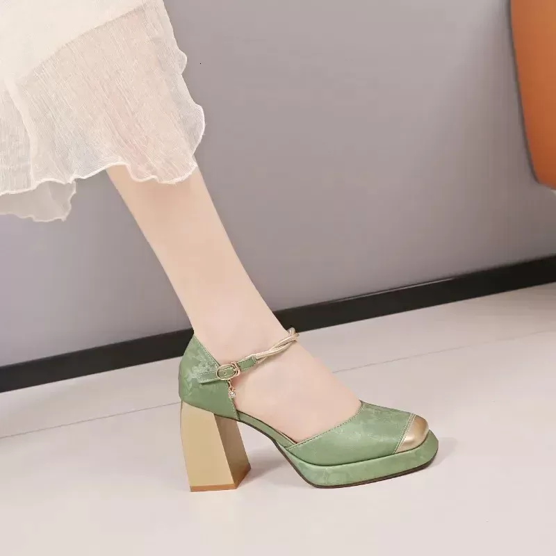 Female Autumn Women Pumps Oneword Buckle Square Toe Mixed Colors Water Proof Fi Dr Sexy High Heels 240613 U5PM#