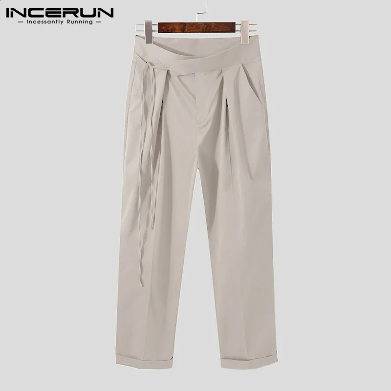 Mens Pants Runner Lace Pocket Solid Street Clothing Casual Straight Trouser Bag Fashion Korean S5XL INCERUN 240812