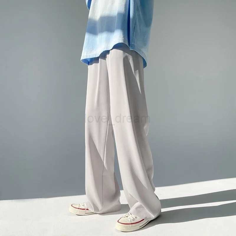 Men Korean Straight Pants Fashion Mens Thin Ice Silk Pants Joggers Loose Casual Straight Trousers Couple PantsXJ240813