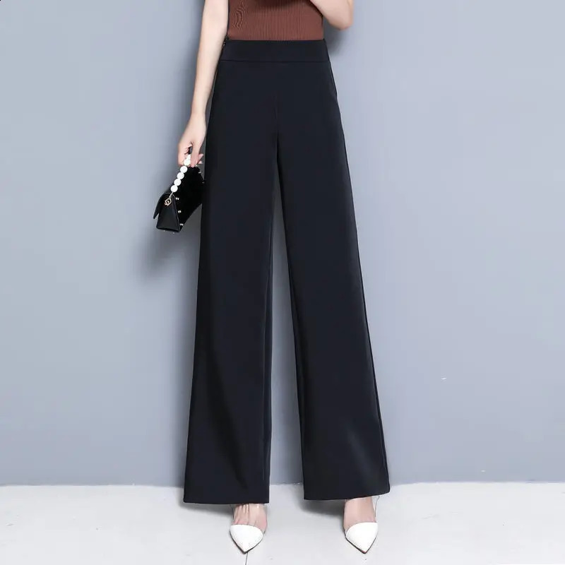 Spring and Autumn Womens Solid Color Elastic High Waist Wide Leg Loose Fit Straight Leg Long Fashion Elegant Pants 240812