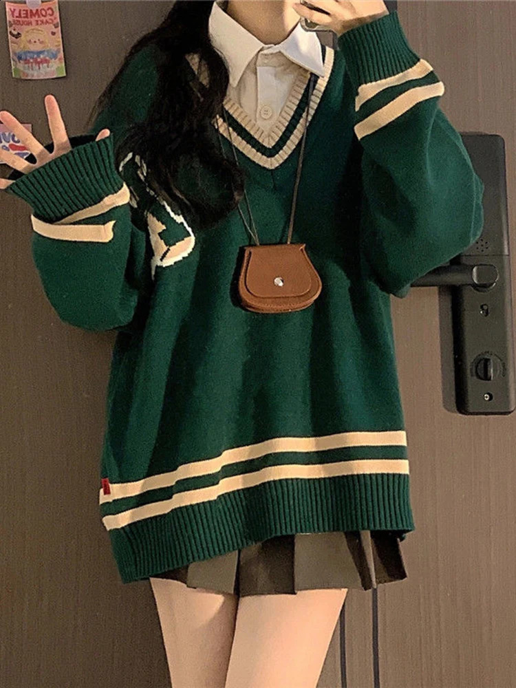 Harajuku Sweater Women Long Sleeve Oversized Streetwear Y2k Preppy Style Jumpers Korean Fashion Vintage Tops Kawaii 240812