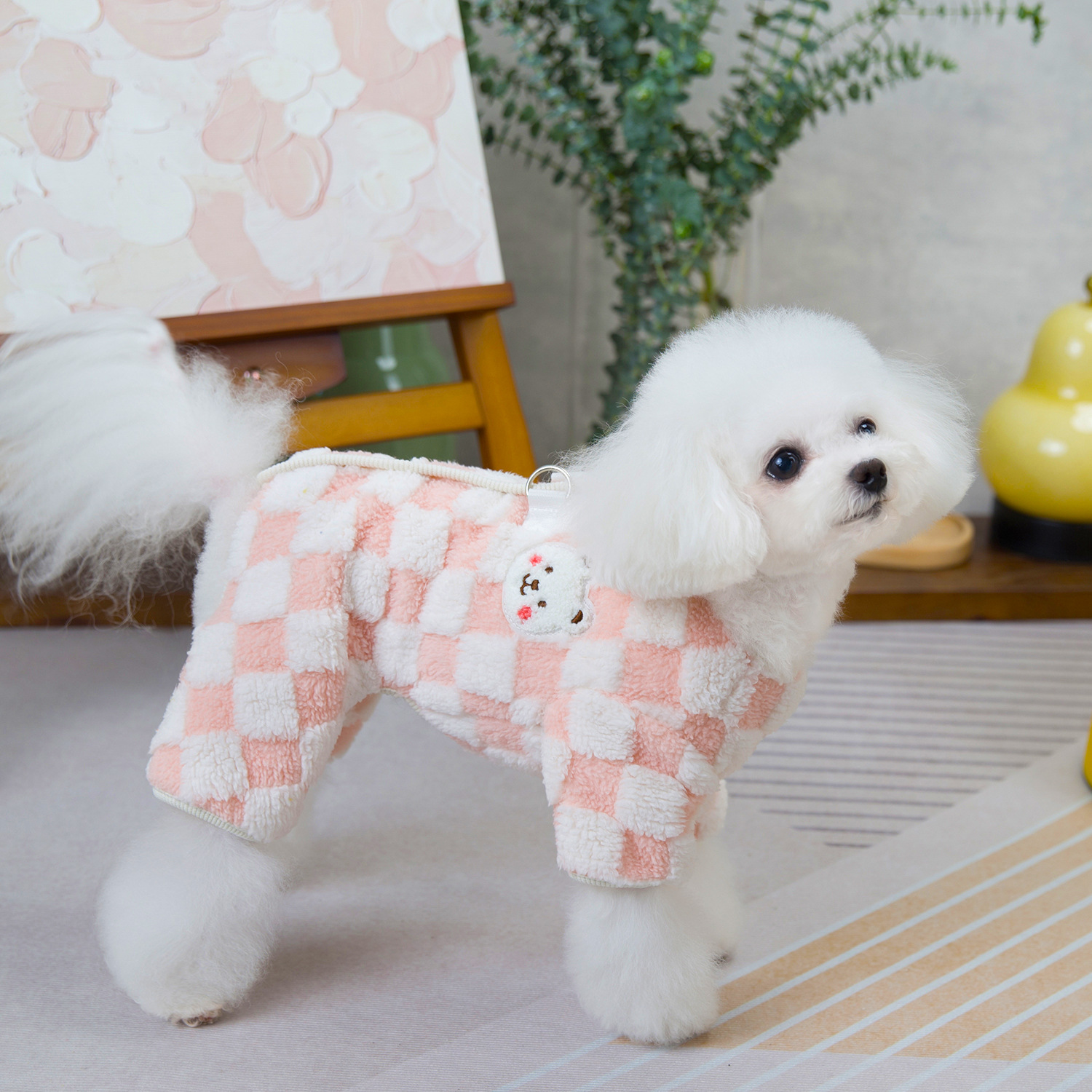 Dog Clothing Checkerboard Sweater Pet Cat Clothing Sweatshirt Double-sided Fleece Dog Autumn/Winter Warmer and Cuter