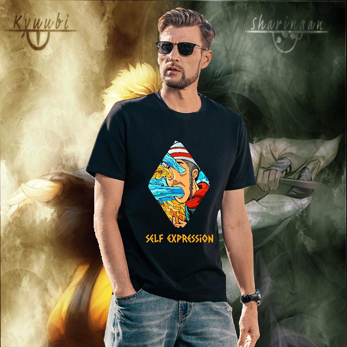 Cool portrait T Shirt For Man Outdoor Tshirts 100% Cotton 230g Classic Casual Breathable Crew Neck DIY Anime Clothes
