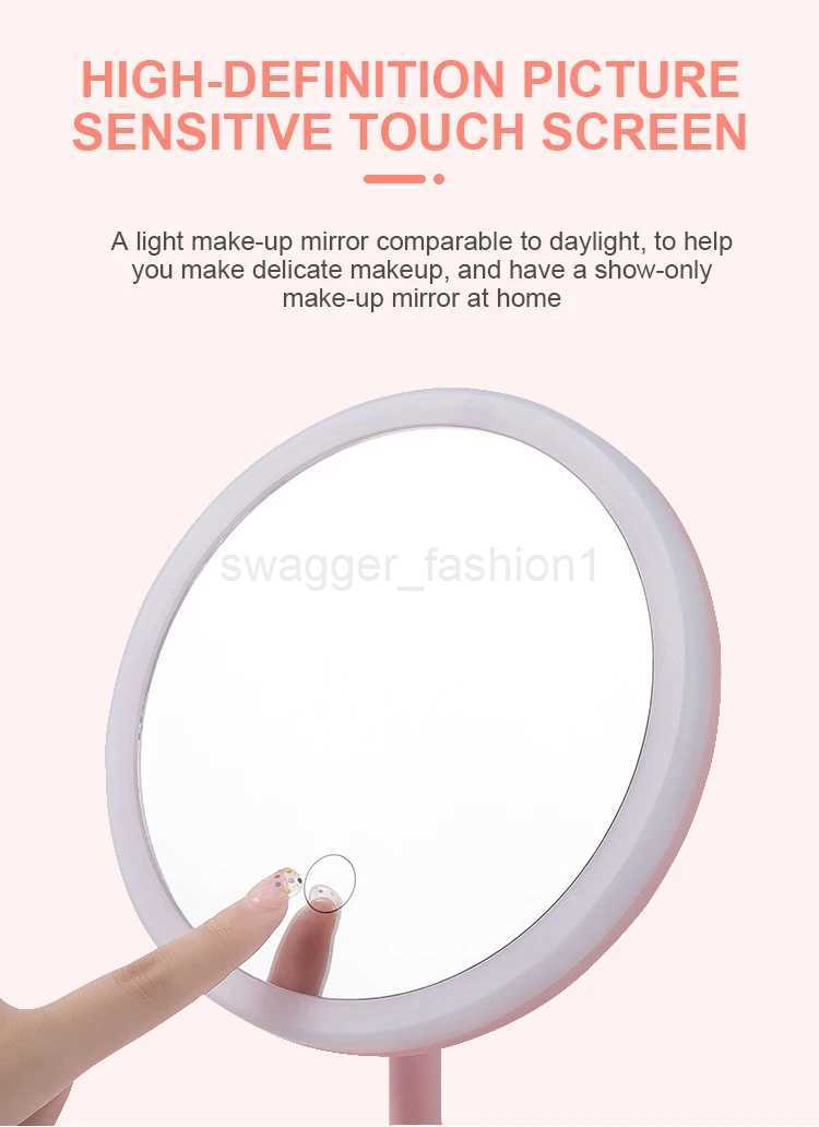 LED Makeup Mirror With Light Lamp With Storage Desktop Rotating Cosmetic Mirror Light Adjustable Dimming USB Vanity MirrorXJ240813