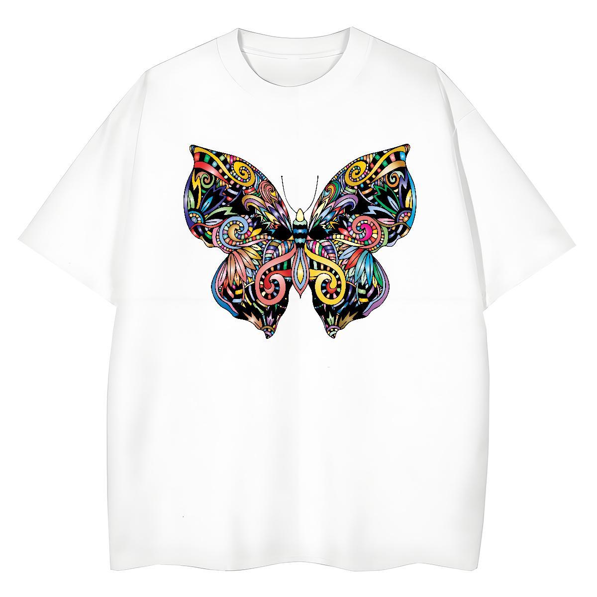 Loose Men T Shirts Butterfly Crew Neck Breathable Casual Beach Graphic 230g Pure Cotton Mens Tshirts Fashion Designer Tees Shirts