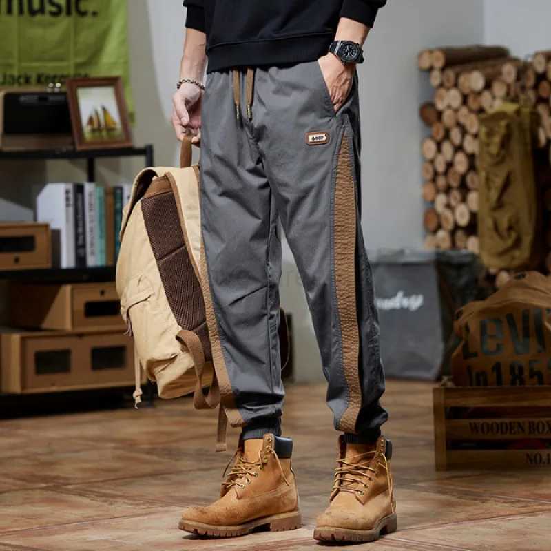 Stitching fashion brand Summer 2024 new casual pants mens thin elastic breathable ankle-tied retro American sports sweatpantsXJ240813