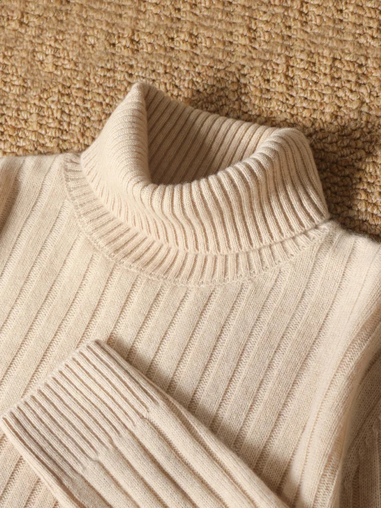 100% wool knitted Pullover mens turtle neck thick sweater business casual long sleeved top loose warm bottom shirt autumn and winter item 240812