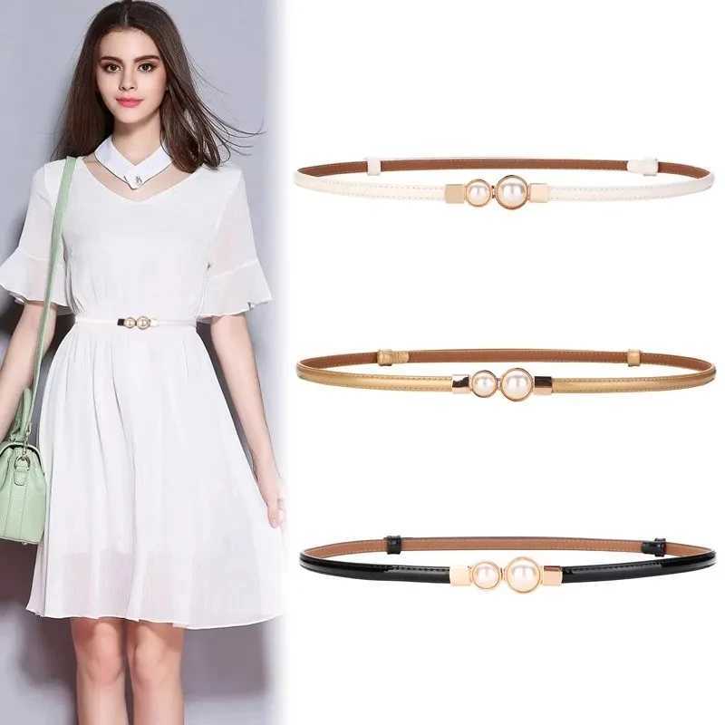 Leather Temperature Waist Cover Patent Leather Style Pearl Buckle Thin Belt Womens Dress Decorative Belt W240807