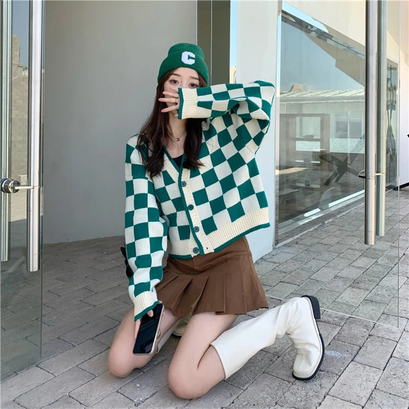 MEXZT Fashion Harajuku Black and White Patchwork Cardigan Sweater Women Fall Long Sleeve Streetwear Tops Korean Y2k Sweater 240812