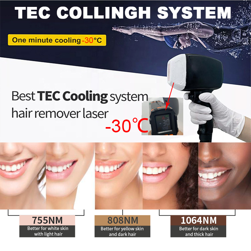 Professional diode laser hair removal skin rejuvenation machine 755nm 808nm 1064nm lazer nose hair reduction treatment painless equipment FDA approved