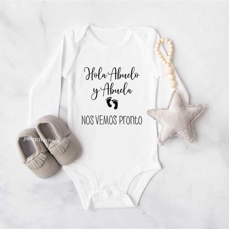 Hola Abuelo y Abuela Nos Vemos Pronto newborn baby tight fitting clothes cotton long sleeved baby jumpsuit baby boys and girls Ropa clothing W240812