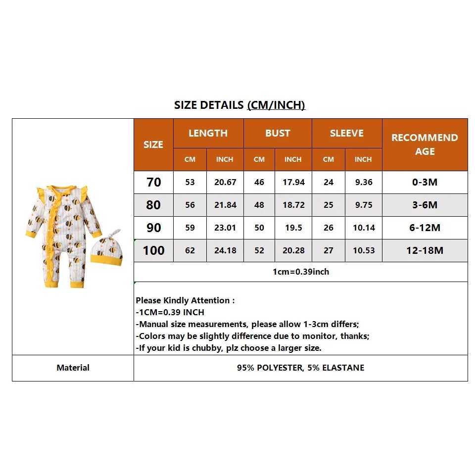 0-18 months newborn baby girl jumpsuit cute little bee cute ruffled long sleeved bodysuit+hat birthday party costume W240812
