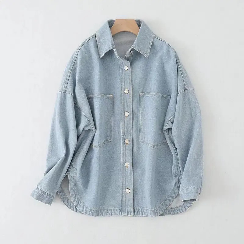 Leisure washed denim shirt 2024 spring product womens clothing urban casual washed denim top 240812