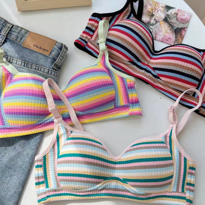 Sexy Bra for Women Tops Dopamine Rainbow Seamless Bra Steel Ring Free Underwear Lingerie Bralette 240812