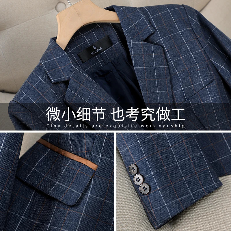 SpringAutumn Vintage Plain Elegant Jacket and High Waist Wide Leg Pants Two Piece Womens Set Business Clothes 240812