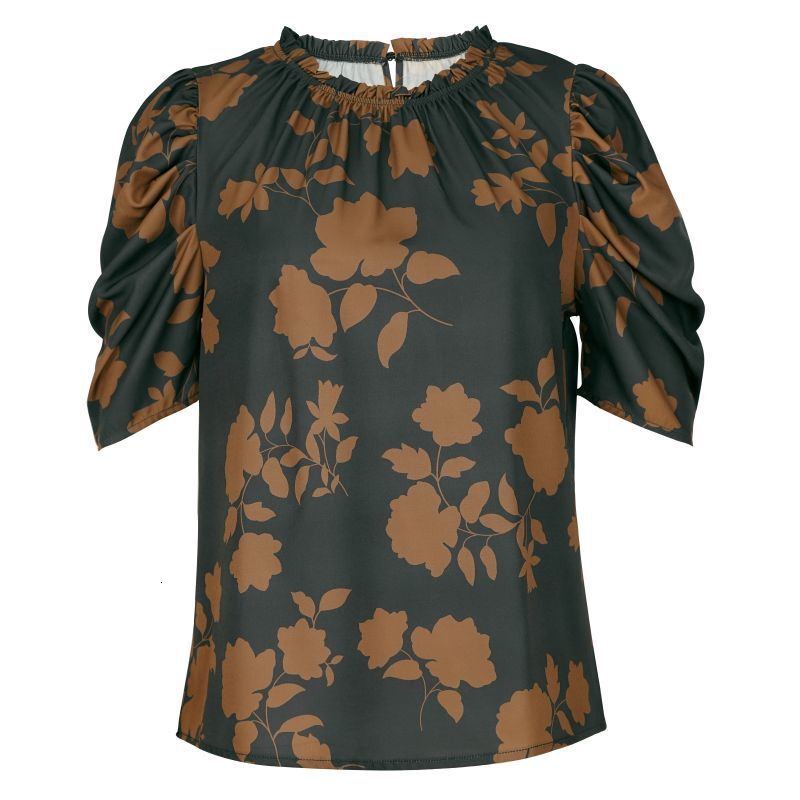 Summer new printed round neck shirt with elegant temperament, women s top