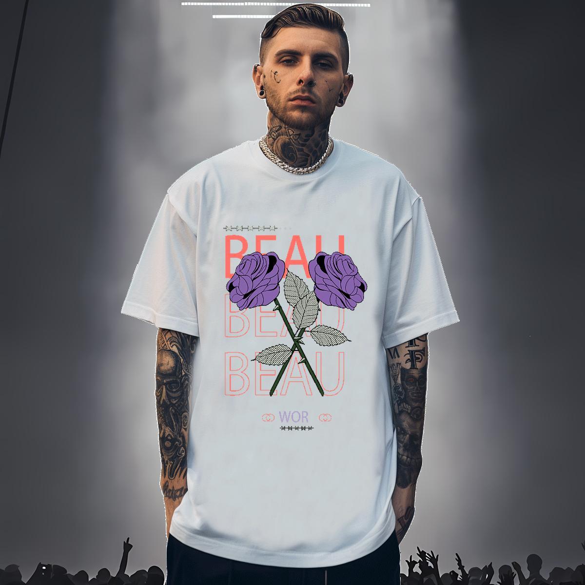 T Shirt For Man 230g 100% Cotton ROSE Casual Beach Pure Cotton Skull Men Clothes T-Shirt Classic Free Shipping Wear