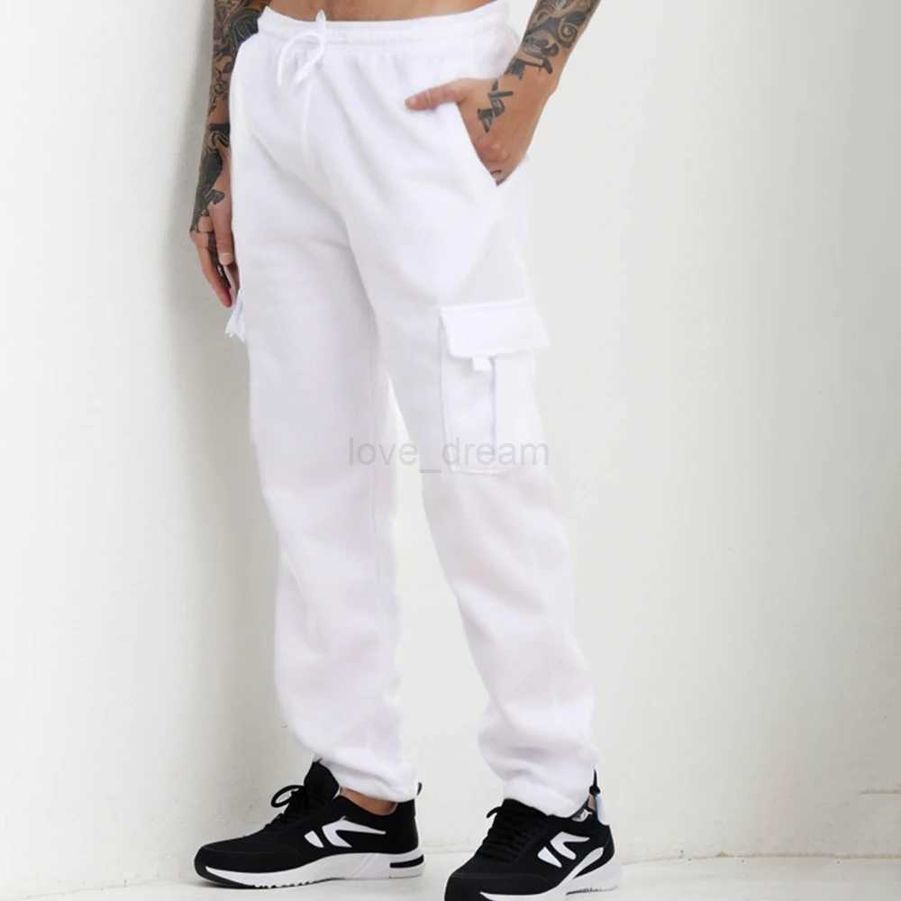 Mens Cargo Sweatpants Straight Fit Joggers Sports Pants Autumn Winter Streetwear Loose Fleece Long Pants Men Multi-pocket PantsXJ240813