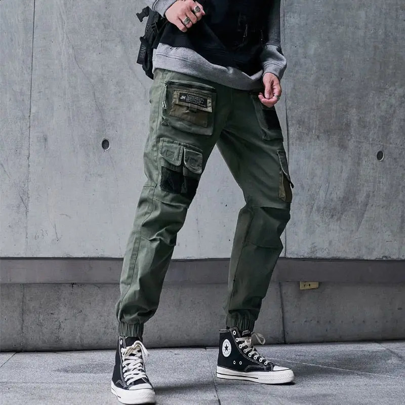 Mens Multi Pocket Set Tactical Military Straight Leg Cuff Pants Casual Loose Street Wear 240812