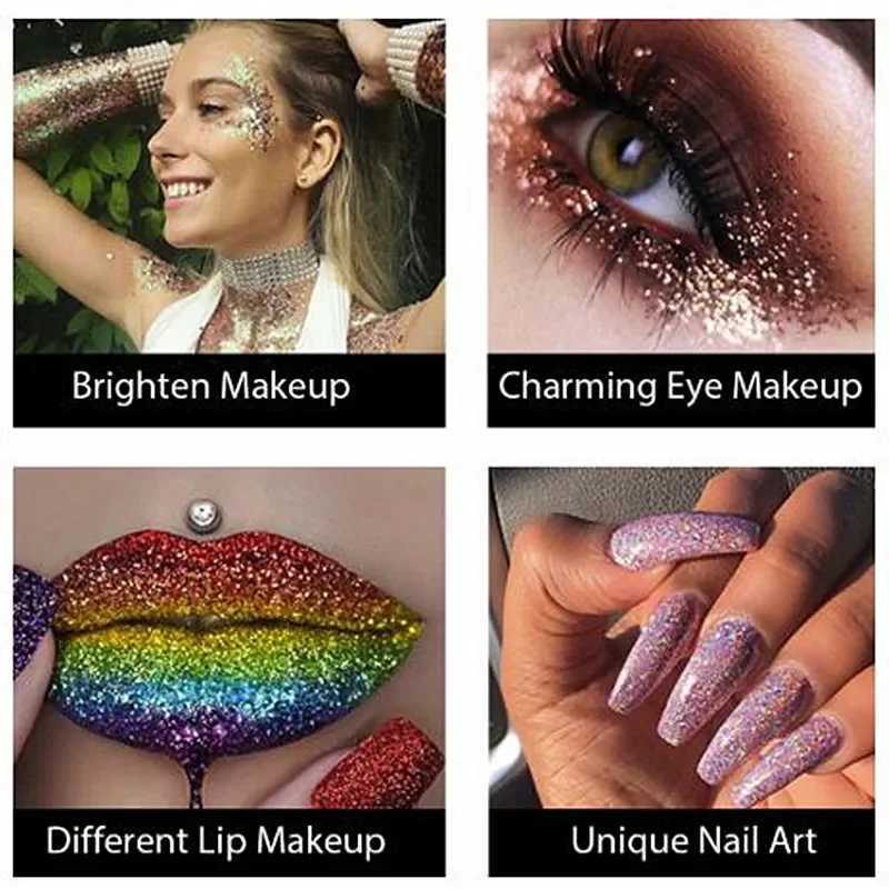 Flash holographic sequins flash shimmer pigment eye shadow tattoo lips nails body flash festival eye makeup powder W240812