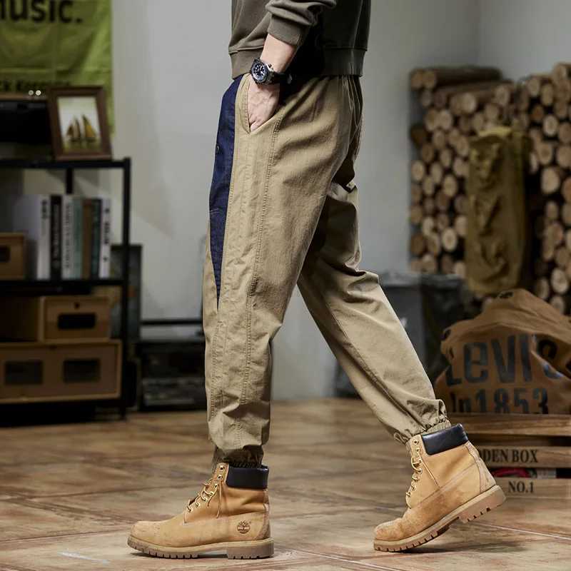 Fashion Stitching Workwear Casual Pants Mens Summer 2024 Trendy Personality Street Slim Fit Ankle-Tied Sports SweatpantsXJ240813