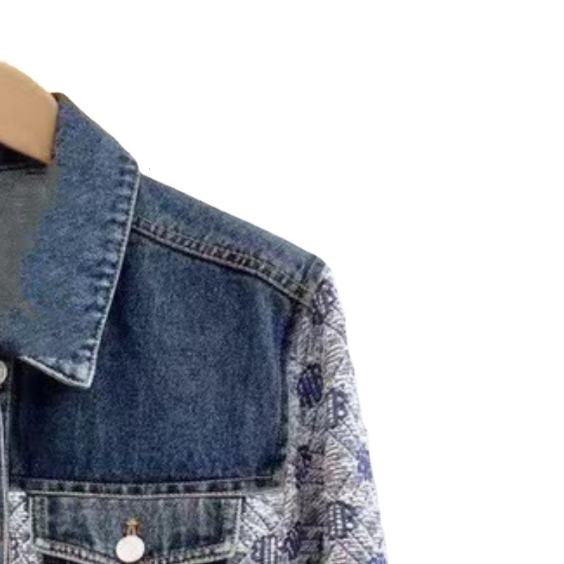 Tweed Embroidery Splicing Denim Jacket Women 240812