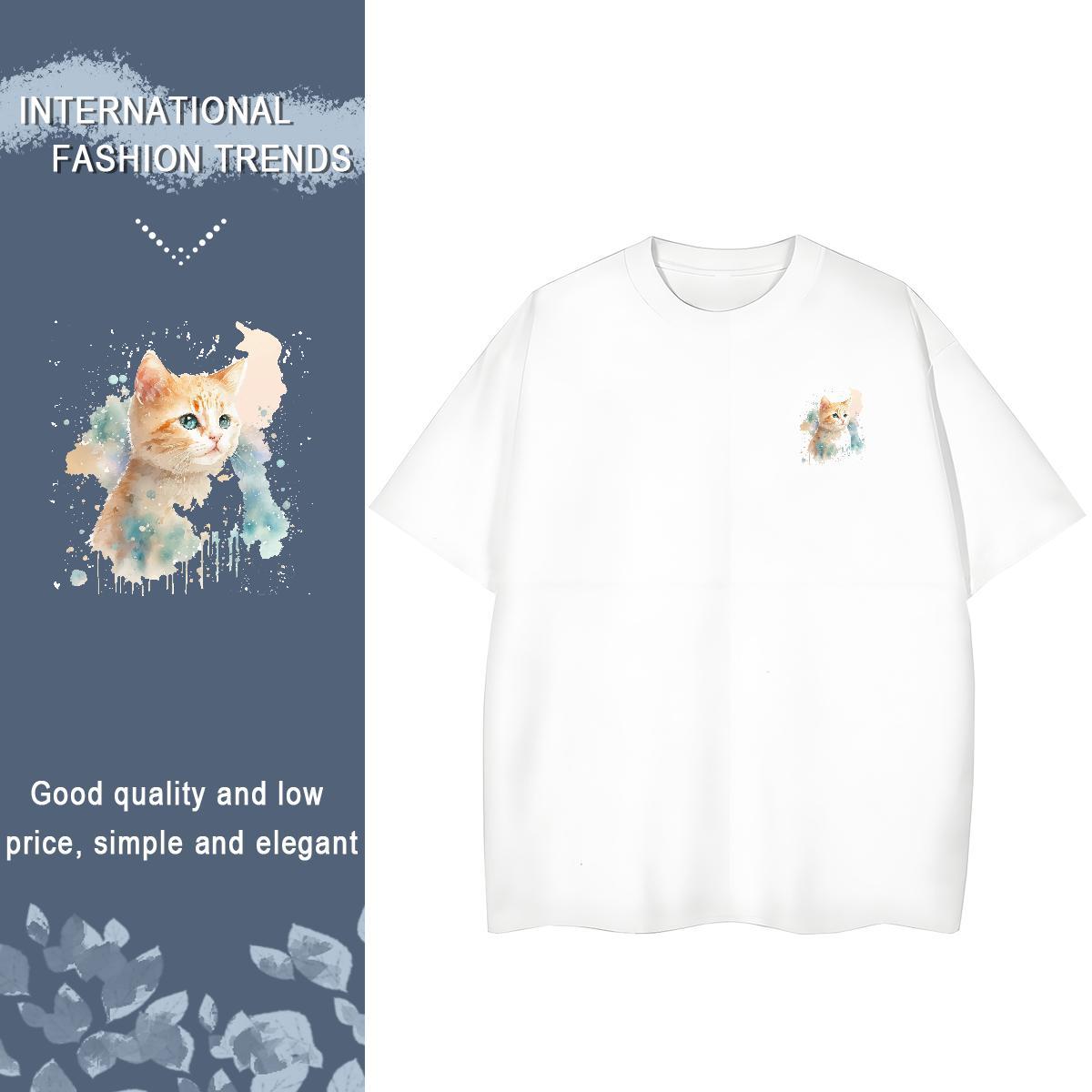Man T Shirts 230g Cotton cat Street wear Hip Hop Pure Cotton Skull Couples T Shirts 2024 DIY Loose Fit Tops
