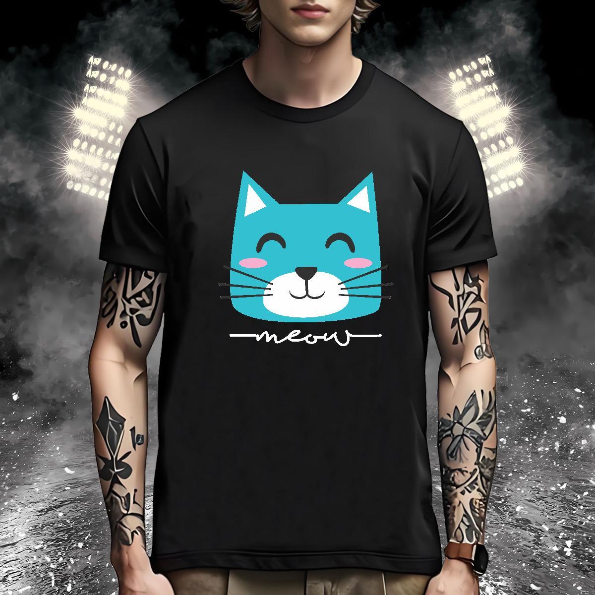 High Quality T Shirt For Man cat Breathable Short Sleeve Home Outdoor White Plus Size 230g 100% Cotton Men Tops Tees 2024 Tops Shirt