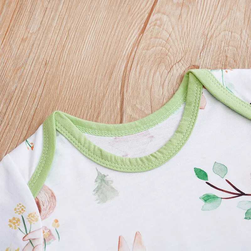 Green fox print newborn baby clothing 0-18 months comfortable wearing high-quality summer short sleeved jumpsuit W240812