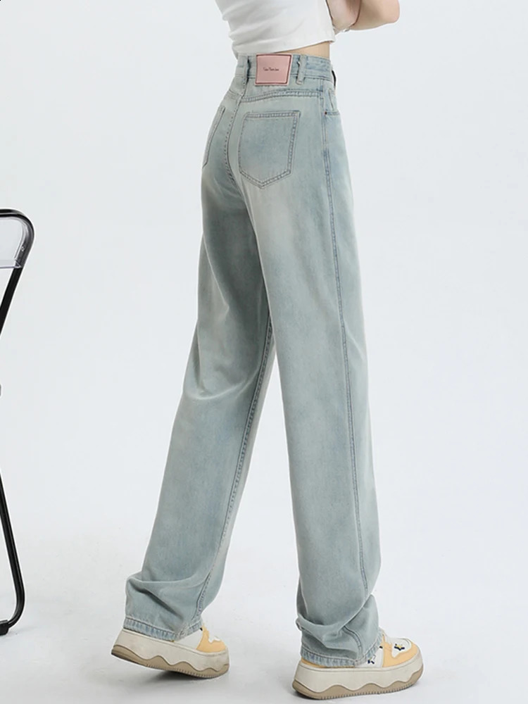 Solid Color Loose Vintage High Waist Slim Straight Women Jeans Summer Classic Full Length Fashion Simple Casual Female Jeans 240813