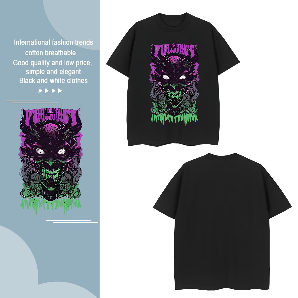 T Shirt For Man 100% Cotton 230g Anime Printing Street Short Sleeve O-Neck Black White Men Tops Tees Custom Cool Design Polos