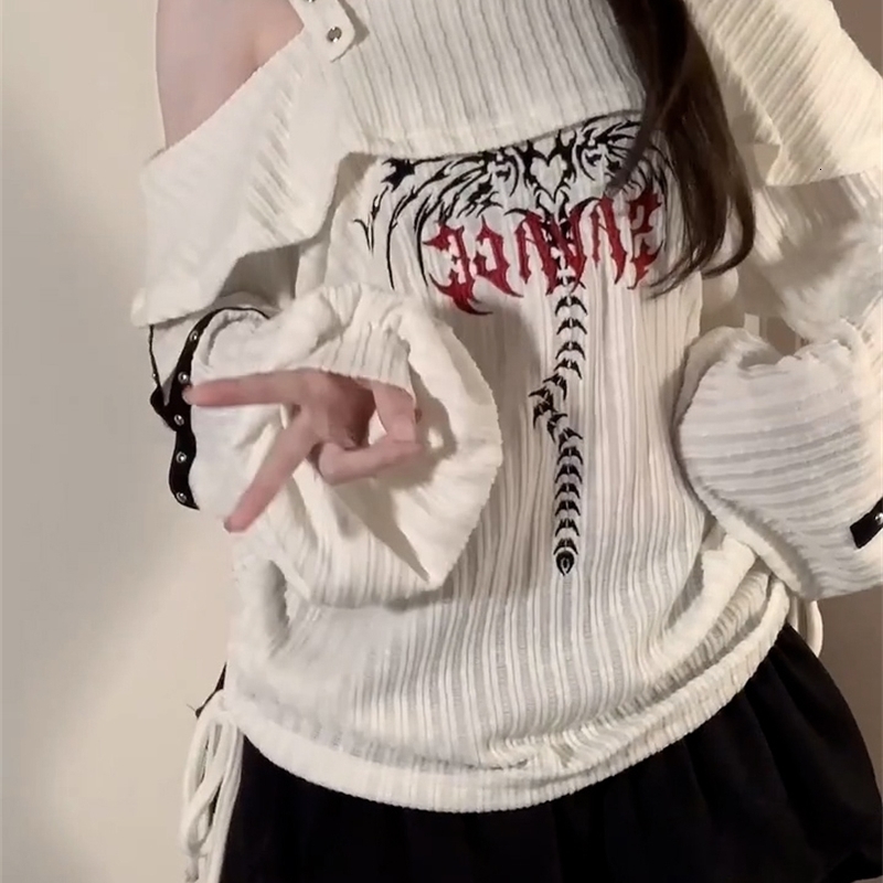 Women Print Pullover Knitted Sweater Harajuku Korean Y2k Long Sleeves Oversize Sweaters Jumper Vintage 2000s Clothes Autumn 240812