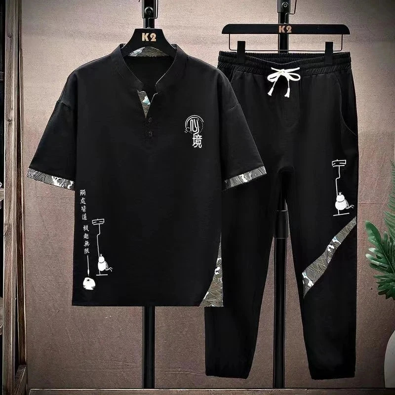 Shirt trousers 2024 summer fashion men shirt Cotton shirts mens sets High quality shirts Two Piece size M-4XL TZ0191 240813