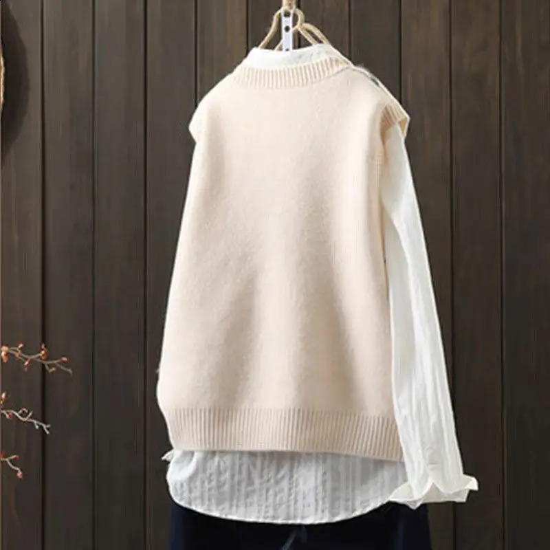Y2K Sweater Vest Women Preppy Style Knitted V-Neck Pullover Female Autumn Winter Sleeveless Tanks Top U1346 240812
