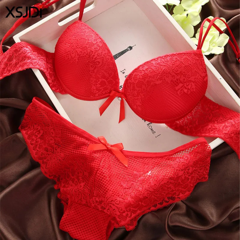 Womens Sexy Lace Bra Set Fashion Thin Deep V Bra Push-up Underwear Lenceria Mujer Vintage Embroidered Solid Color Bra Set 240812