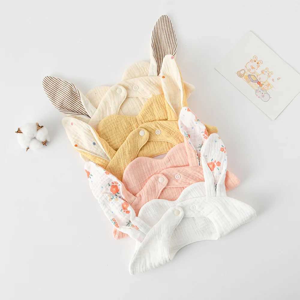 Bibs Burp Cloths Rabbit Bear Ears Wave Edge Cotton Gauze Baby Bibs New Solid Infant Bib Newborn Burp Cloths for Boy Girl Feeding Saliva TowelL4812