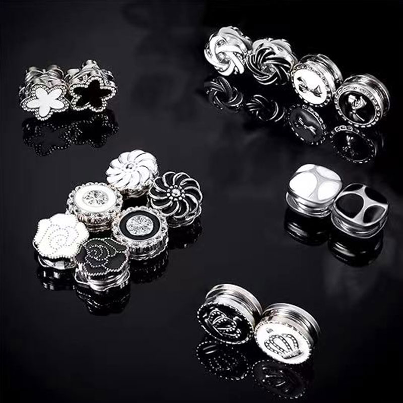 Black and white headscarf multiple oil painting magnetic buckles silk scarf buckles collar clips magnetic suction buckles