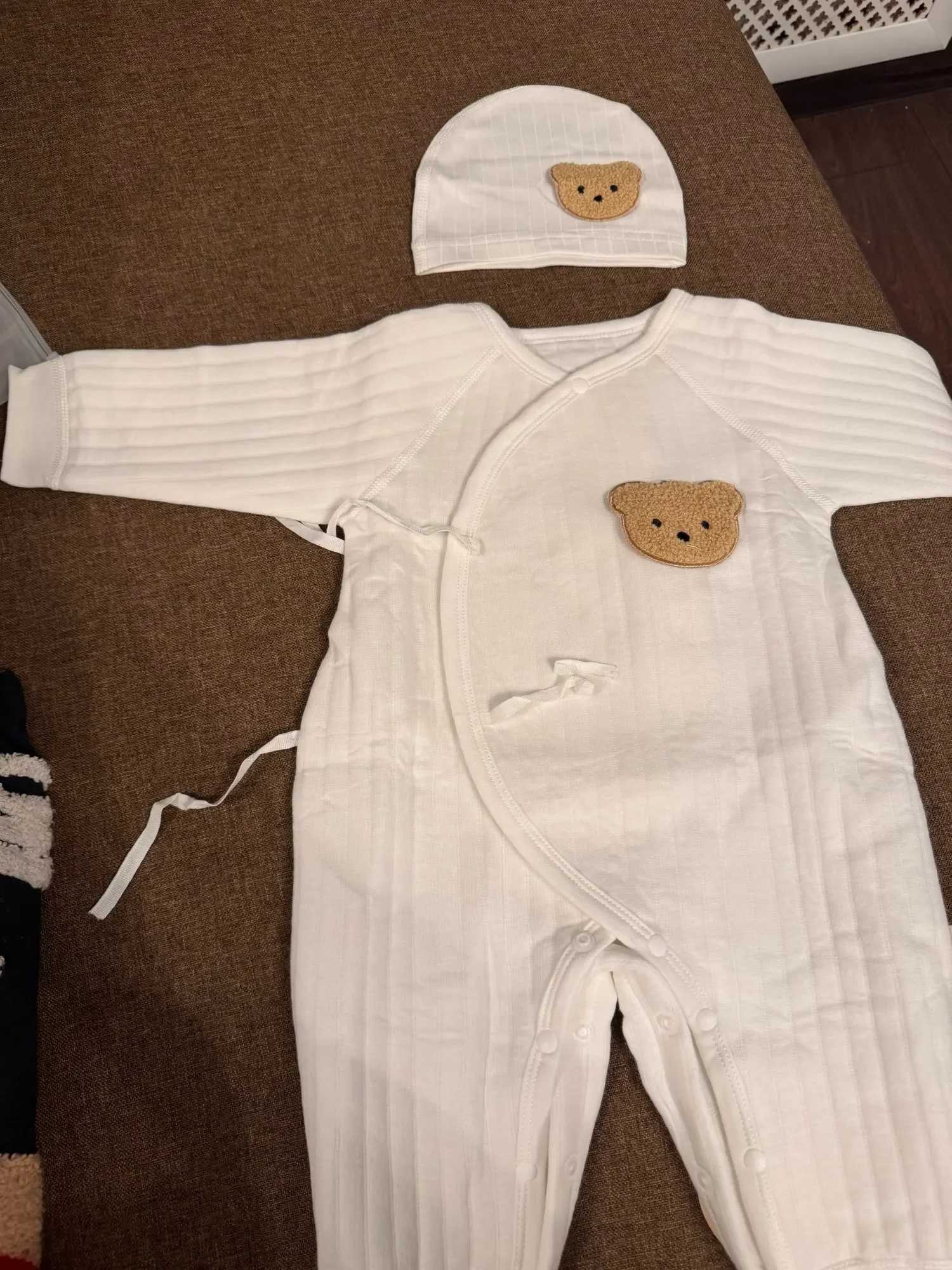 Bear baby jumpsuit baby boy girl clothing toddler jumpsuit hat cotton long sleeved newborn one-piece pajamas W240812