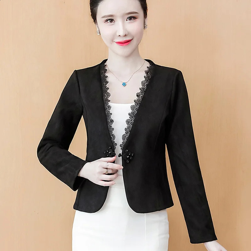 #5320 Black White Office Jacket Women V-neck Single Buttons Slim Short Vintage Coat Outerwear Cardigan Womens Jackets And Coats 240812