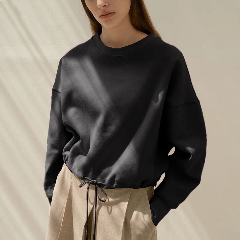 Oversized 100% Cotton Women Hoodies Sweatshirt Casual Solid Long Sleeve Drawstring Korean Fashion Streetwear Female Pullover 240813