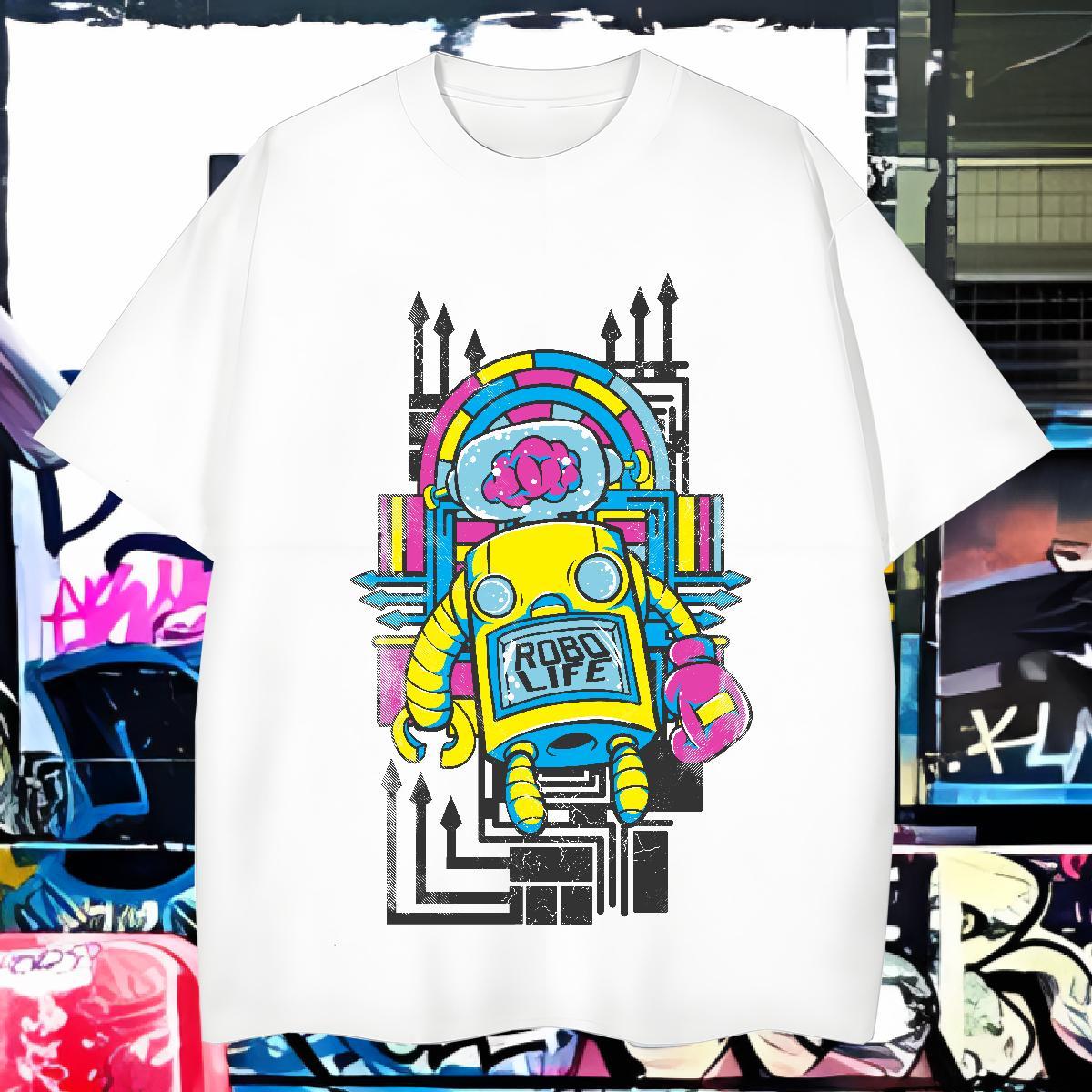 Cool robot T Shirt For Man Daily Outfit Mens Tshirts 230g Pure Cotton DIY O-Neck Short Sleeve Custom Anime Tees Shirts